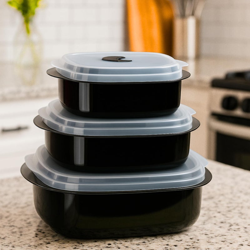 Reston Lloyd Calypso Basics by Reston Lloyd 6-Piece Microwave Cookware, Steamer and Storage Set, Black - Image 5
